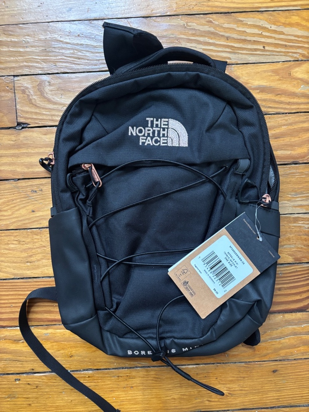 The North Face Borealis Mini Black Backpack with Rose Gold Accents